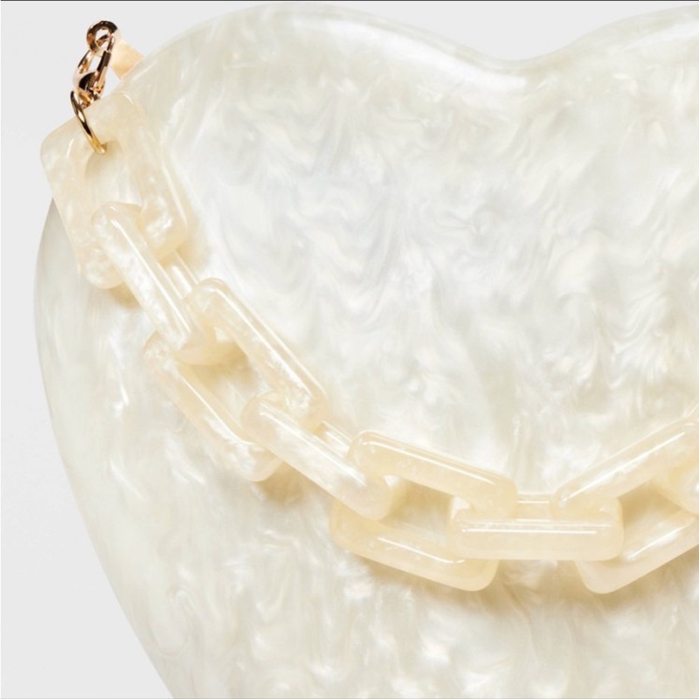 A New Day-Cream Acrylic Shell, Chain Strap, Hardside Design, Pearl Heart Mini